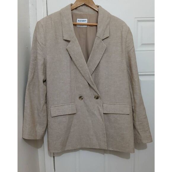 Old Navy Jackets & Blazers - Old navy womens large linen viscose sand tan double Breasted blazer jacket